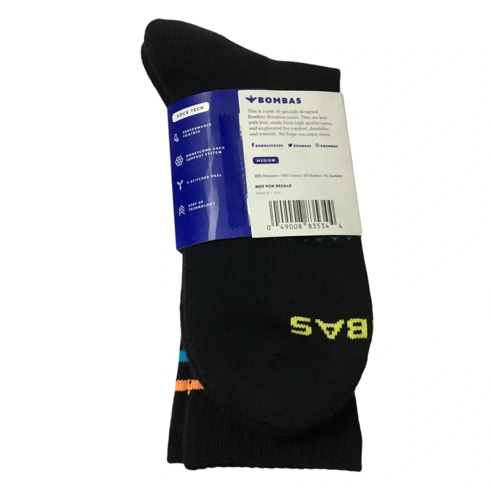 BOMBAS Crew Socks Unisex Size Medium Black Yellow Bee Better Stripe Blue Orange